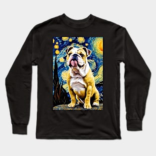 Bulldog Dog Breed Painting in a Van Gogh Starry Night Art Style Long Sleeve T-Shirt